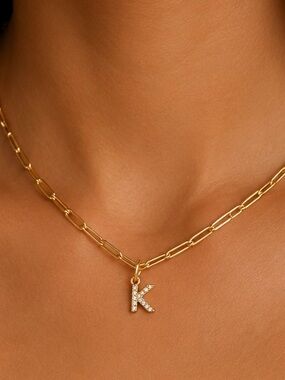 Premier Designs “K” charm on 16” Necklace paperclip chain w 2” extender